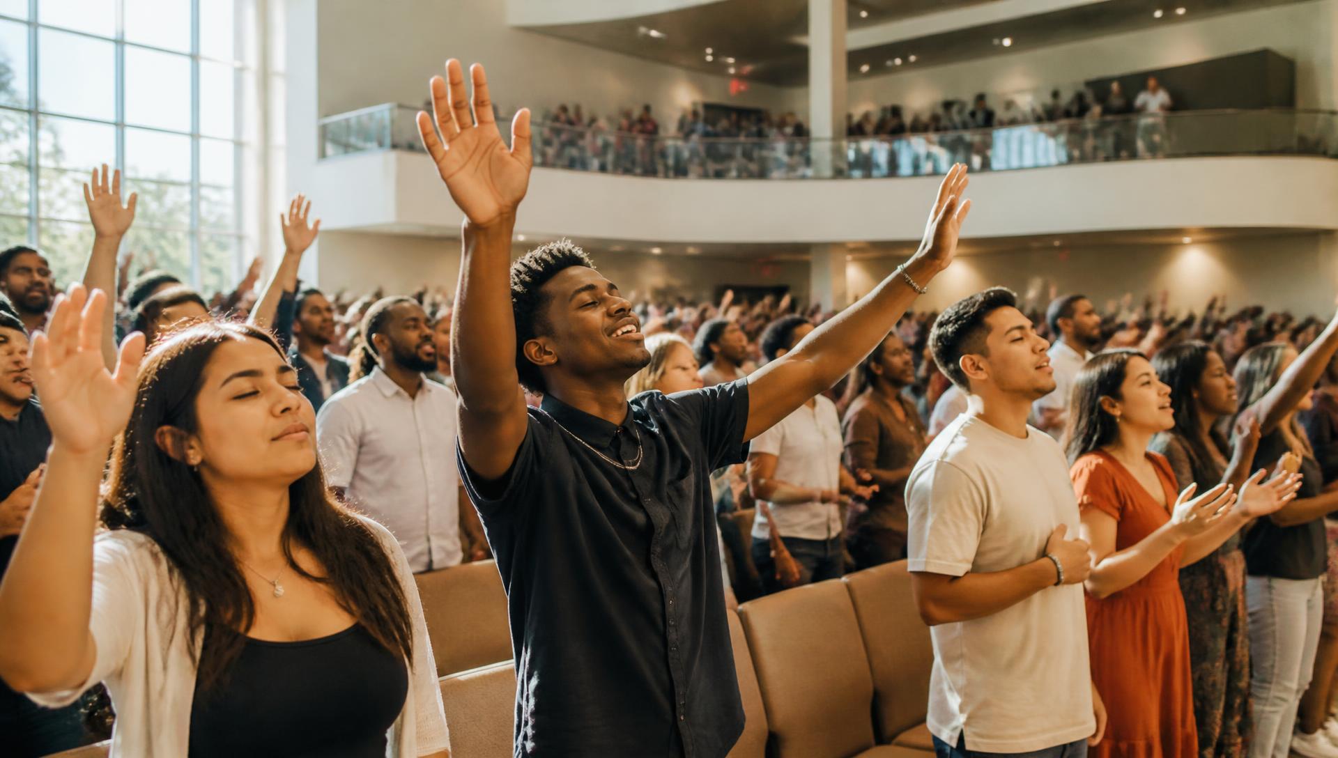 Diverse congregation worshipping at Scripture Church